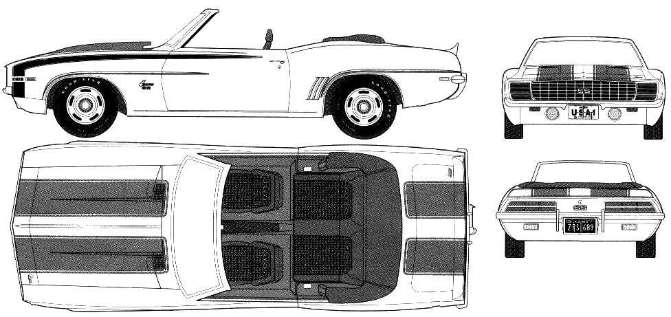 자동차 Chevrolet Camaro SS Convertible 1969 