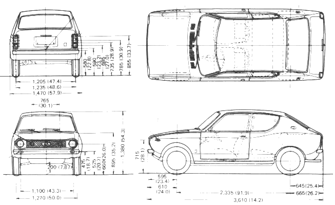 Auto (Foto Skizze Zeichnung Auto-Regelung) Datsun 100 A E 10