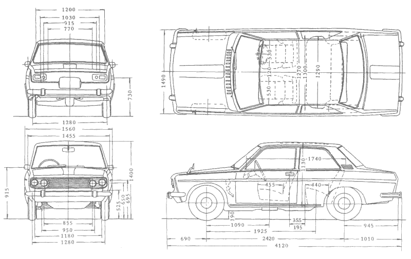 Car (photo sketch drawing-car scheme) Datsun 1600 510 Sport