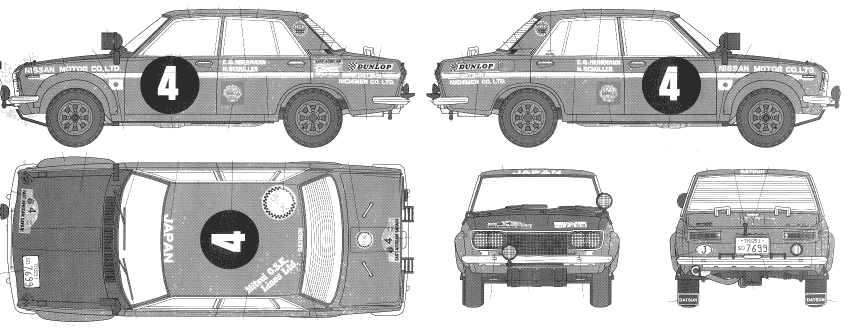 Car (photo sketch drawing-car scheme) Datsun 1600 510
