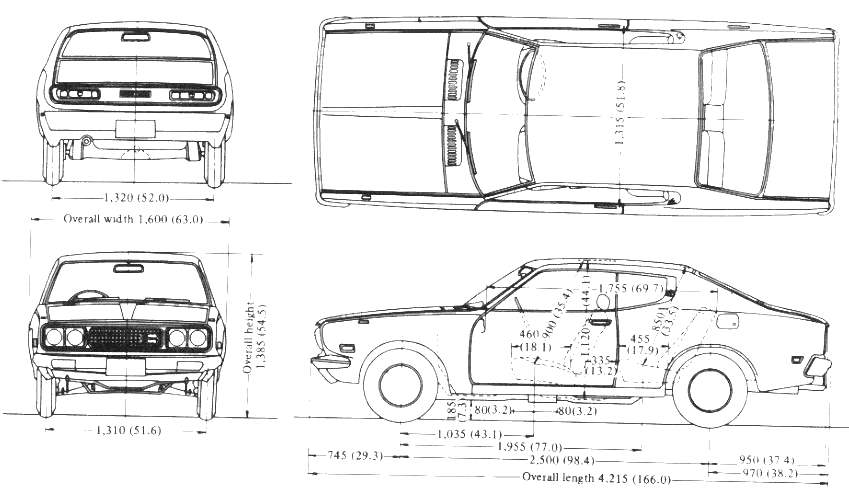 자동차 (사진 스케치 드로잉 - 차 구성표) Datsun 180 B 610 Coupe
