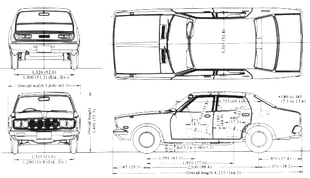 Car (photo sketch drawing-car scheme) Datsun 180 B 610