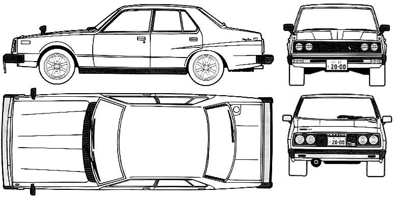 Mašīna (foto skice zīmēšanas-car shēma) Datsun 240K Skyline 2000 GT-ES 4-Door 1978