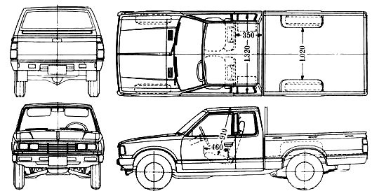 Car (photo sketch drawing-car scheme) Datsun 620 Pick-Up 1975