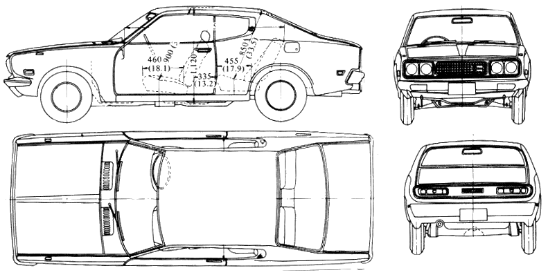 Mašīna (foto skice zīmēšanas-car shēma) Datsun Bluebird 180B 610 2-Door Hardtop
