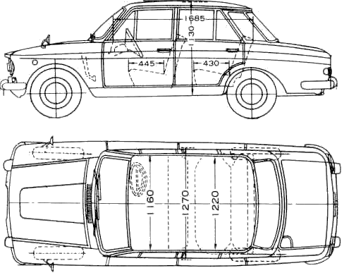 Car (photo sketch drawing-car scheme) Datsun Bluebird 410 1966