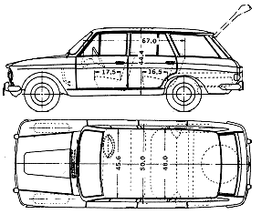 Auto (Foto Skizze Zeichnung Auto-Regelung) Datsun Bluebird 410 Wagon 1965