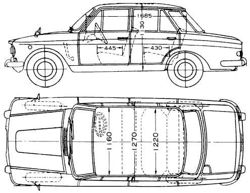 Car (photo sketch drawing-car scheme) Datsun Bluebird 411 1967