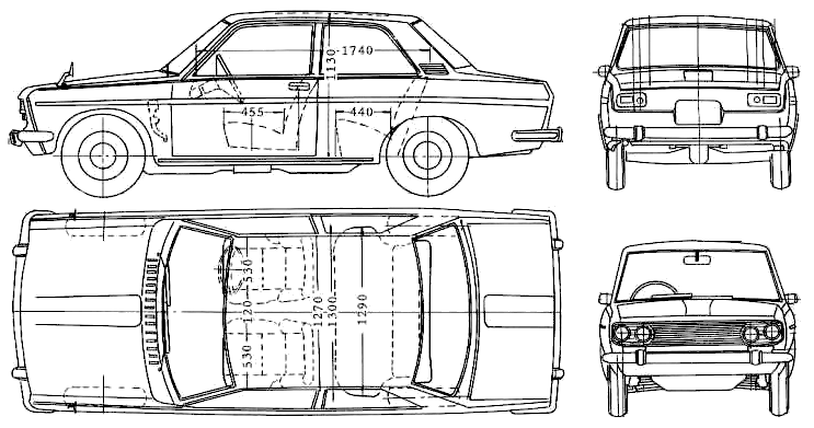 Car (photo sketch drawing-car scheme) Datsun Bluebird 510 2-Door 1970