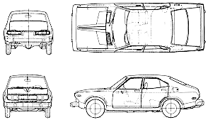 Car (photo sketch drawing-car scheme) Datsun Bluebird 610 4-Door 1975