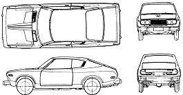 Auto (Foto Skizze Zeichnung Auto-Regelung) Datsun Bluebird 610 Coupe 1975