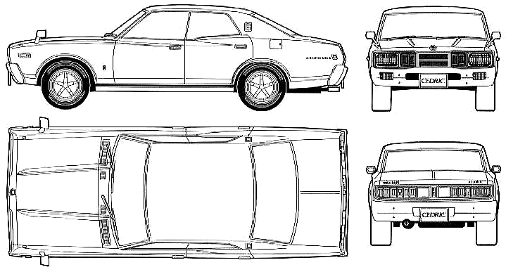 Auto (Foto Skizze Zeichnung Auto-Regelung) Datsun Cedric 330C 4-Door 2000SGL-E 1975