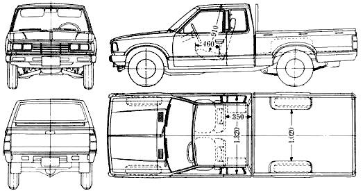 Mašīna (foto skice zīmēšanas-car shēma) Datsun Pick-up 521L 1979