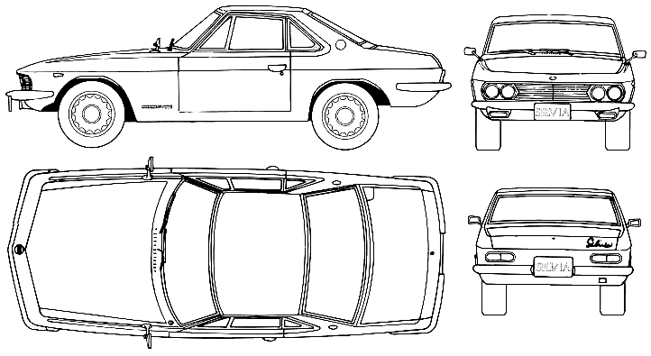 Car (photo sketch drawing-car scheme) Datsun Silvia 1600 Coupe CSP311 1965