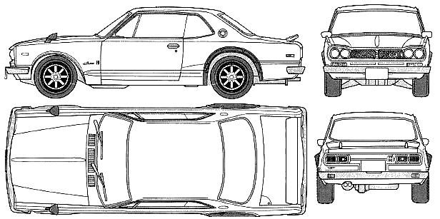 Car (photo sketch drawing-car scheme) Datsun Skyline C10 GT-R 2-Door 1969