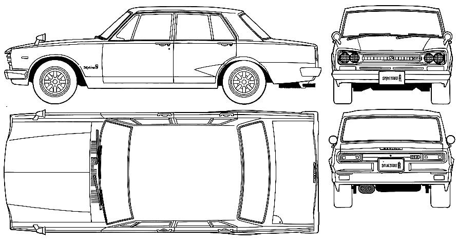Car (photo sketch drawing-car scheme) Datsun Skyline C10 GT-R 4-Door 1969