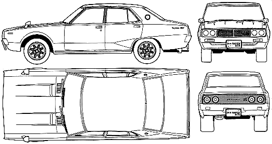 Auto (Foto Skizze Zeichnung Auto-Regelung) Datsun Skyline C110 240K GT-X 4-Door 1974