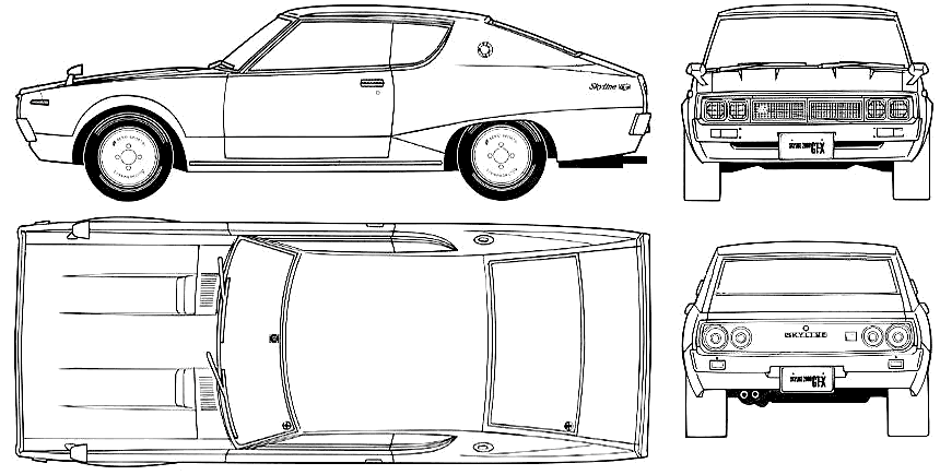Auto (Foto Skizze Zeichnung Auto-Regelung) Datsun Skyline C110 GT-X 1972