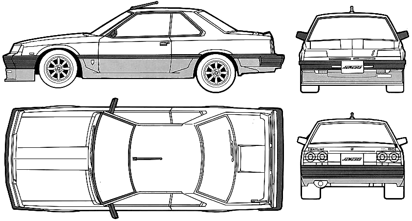 Auto (Foto Skizze Zeichnung Auto-Regelung) Datsun Skyline R30 Coupe 1982