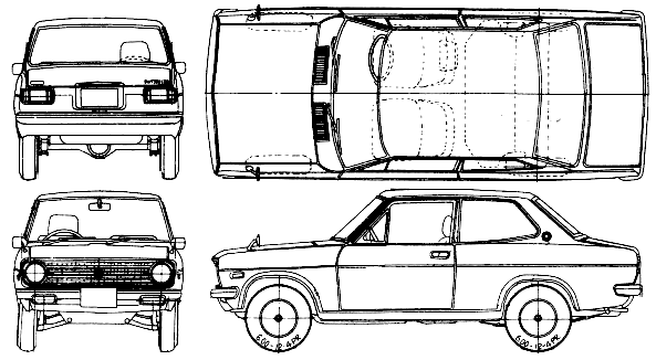 Car (photo sketch drawing-car scheme) Datsun Sunny 1200 Deluxe 2-Door 1972