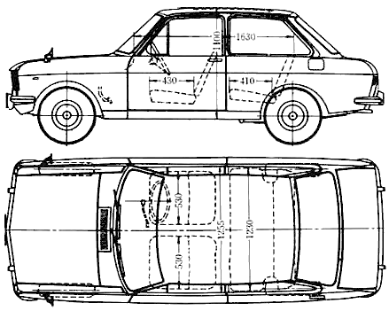Mašīna (foto skice zīmēšanas-car shēma) Datsun Sunny 2-Door 1965