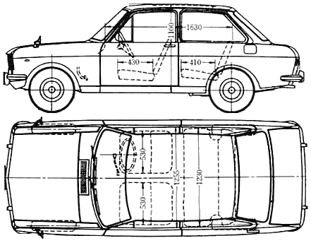 Mašīna (foto skice zīmēšanas-car shēma) Datsun Sunny B10 2-Door 1968