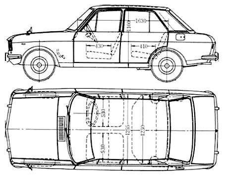 Mašīna (foto skice zīmēšanas-car shēma) Datsun Sunny B10 4-Door 1968