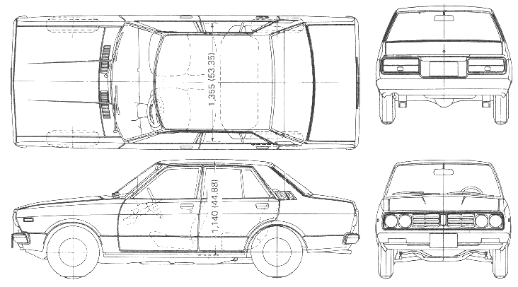Car (photo sketch drawing-car scheme) Datsun Violet 160J 1978