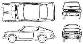 Mašīna (foto skice zīmēšanas-car shēma) Datsun Violet 710 Coupe 1975