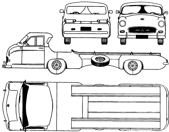 Karozza Mercedes Benz Race Car Transporter 1955